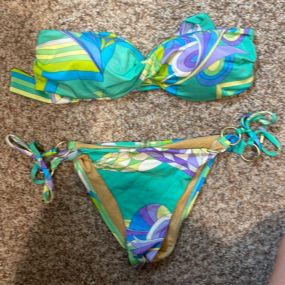 Vitamin a twist front bikini , gold ring detail